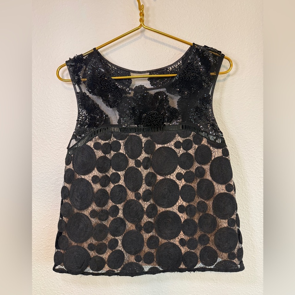 Tracy Reese Black and Tan Sleeveless Sequin Top Sz L